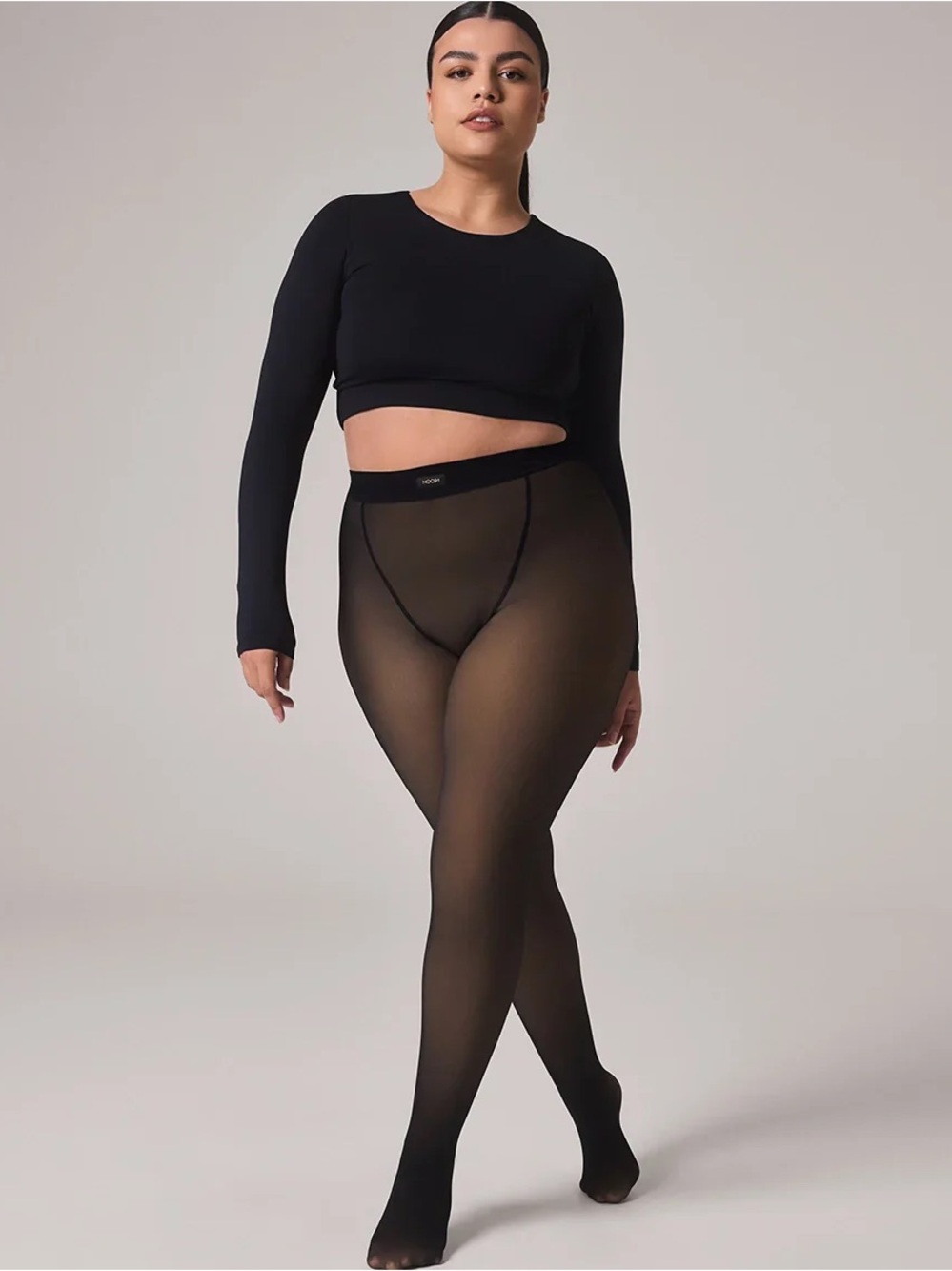 Noosh Toast Sheer Illusion Fleece-Lined Tights in Medium/Black Size XS/S